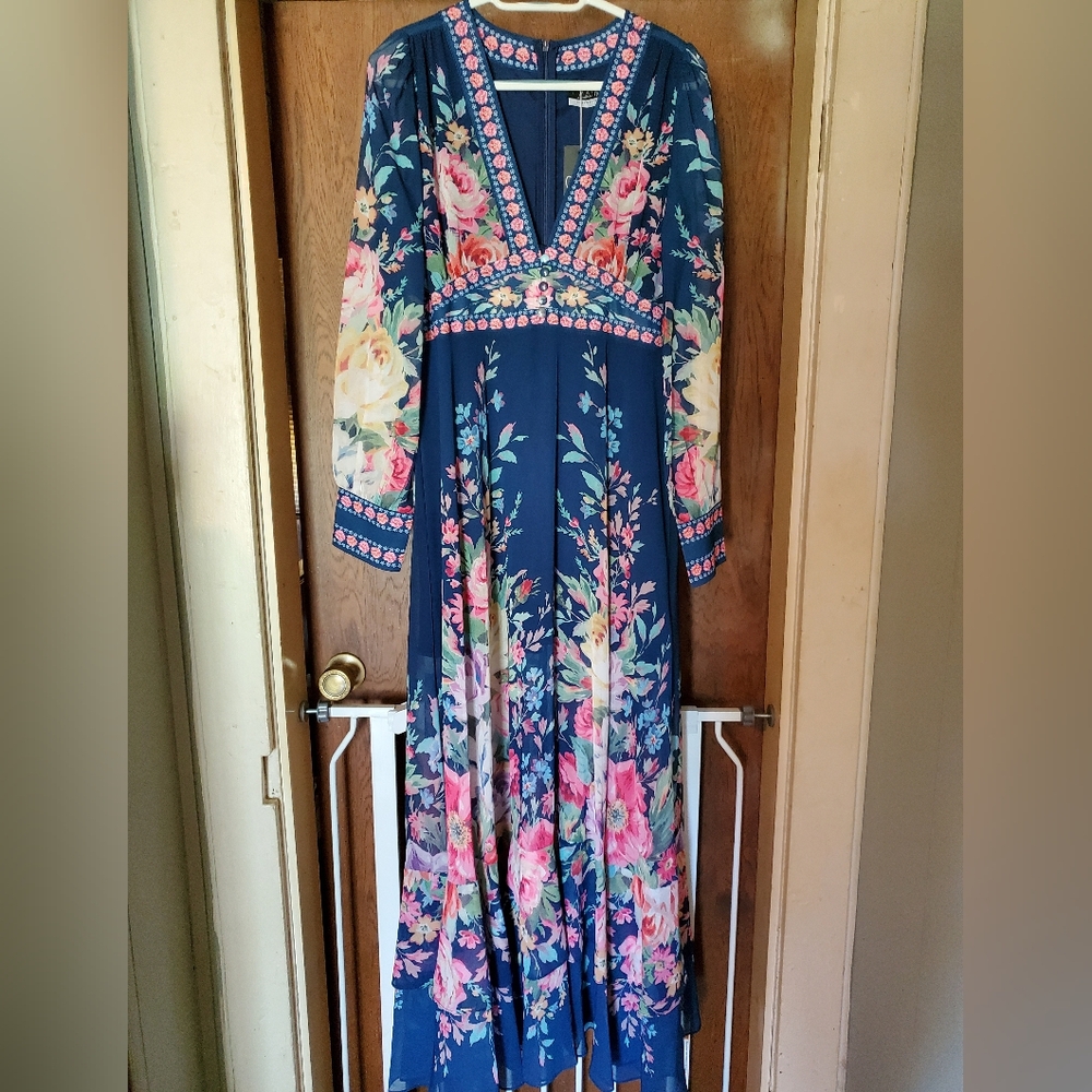 Floral Maxi Dress in Navy Blue